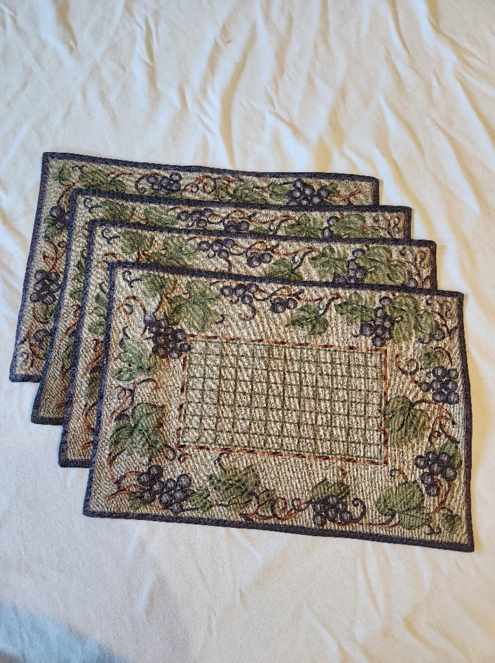 Vintage Tapestry Grape Vine Placemats Set of 4 Cottagecore